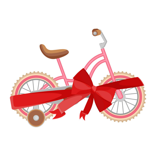 Bicicleta rosa en cinta de embalaje decorativa con arco vector
 - Vector, imagen