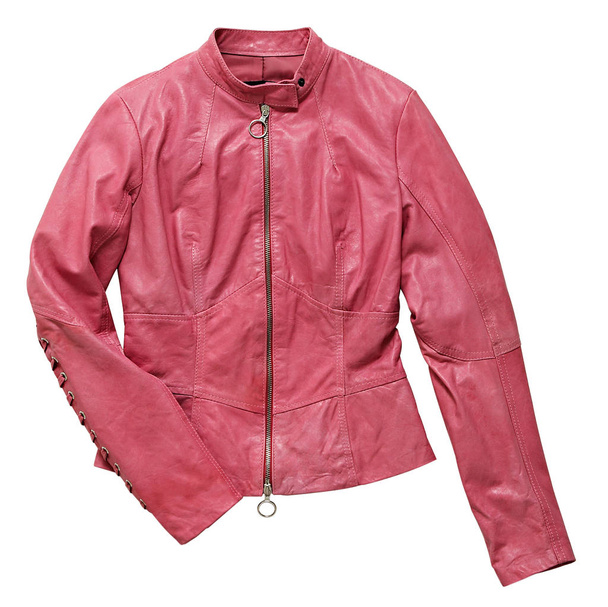 jaqueta feminina de couro rosa sob medida no branco
 - Foto, Imagem