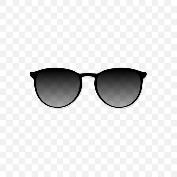 Realistische zonnebril met een doorschijnend zwart glas op een transparante achtergrond. Bescherming tegen de zon en de ultraviolette stralen. Mode accessoire vectorillustratie. - Vector, afbeelding