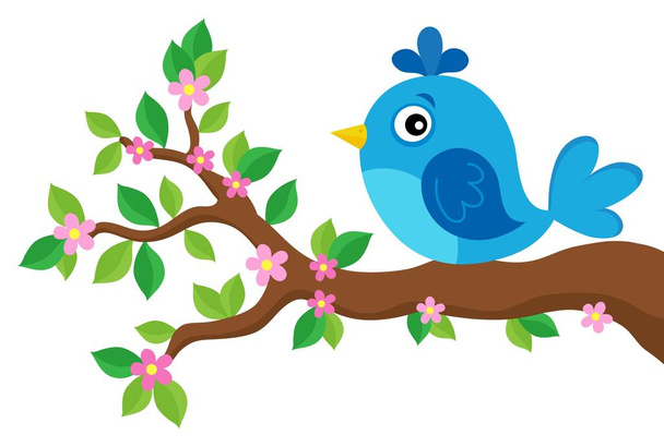 Stylized bird on spring branch theme 3 - Вектор, зображення
