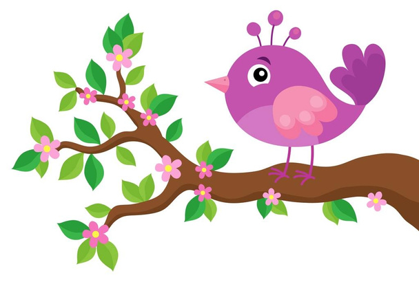 Stylized bird on spring branch theme 5 - Vektor, obrázek