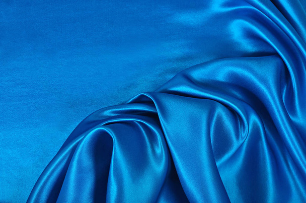 Natural blue satin fabric texture background - Photo, Image