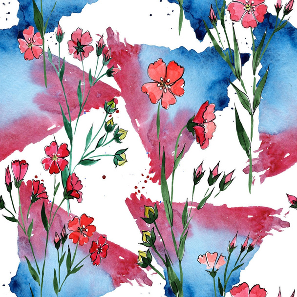 Wildflower flax flower pattern in a watercolor style. - Photo, Image