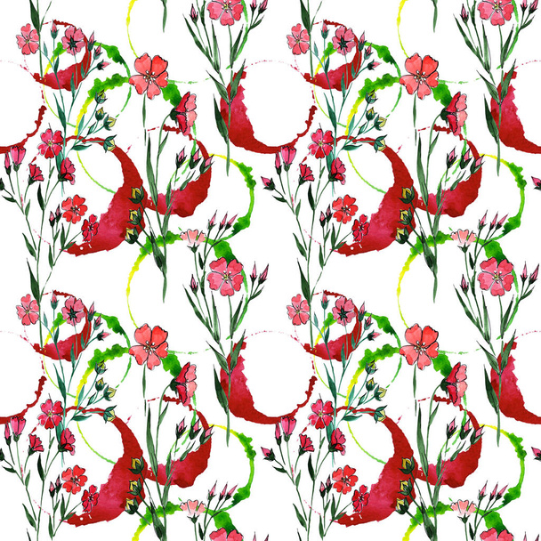 Wildflower flax flower pattern in a watercolor style. - Photo, Image