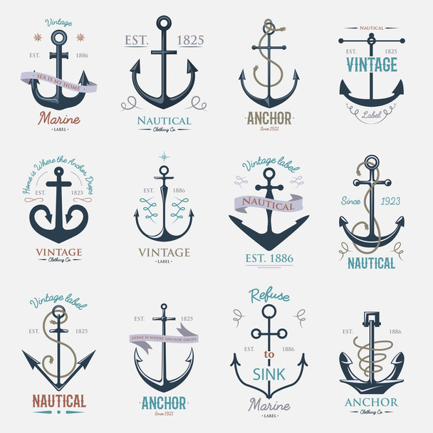 Vintage retro anchor badge vector sign sea ocean graphic element nautical naval illustration - Vettoriali, immagini
