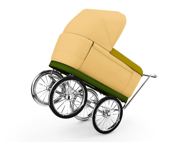 Retro baby stroller isolated on white background. For boy. 3d re - Foto, Imagem