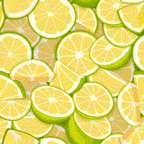 Ripe juicy tropical grapefruit background. Vector card illustration. Closely spaced fresh citrus green pomelo fruit piece of half, slice. Seamless pattern for packaging design healthy food, diet juce. - Vector, Image