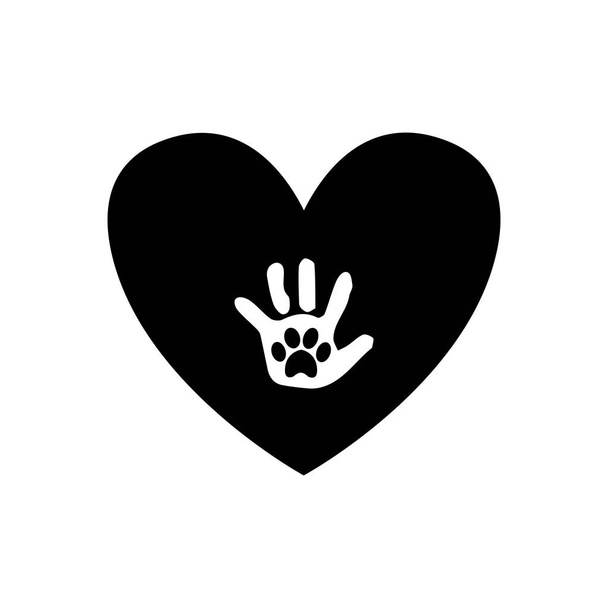 Baby handprint with pet paw print on the palm inside of black he - Vector, Image