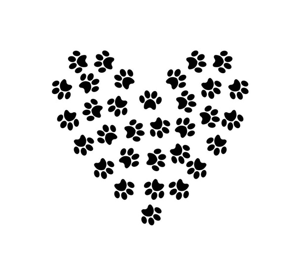 Heart symbol made of pet pawprints isolated on white background. - Vector, Image