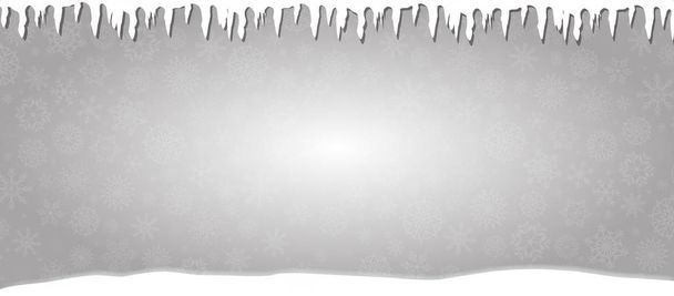 Elegant winter silver snowy banner with icicles, snowdrift and f - Vector, Image
