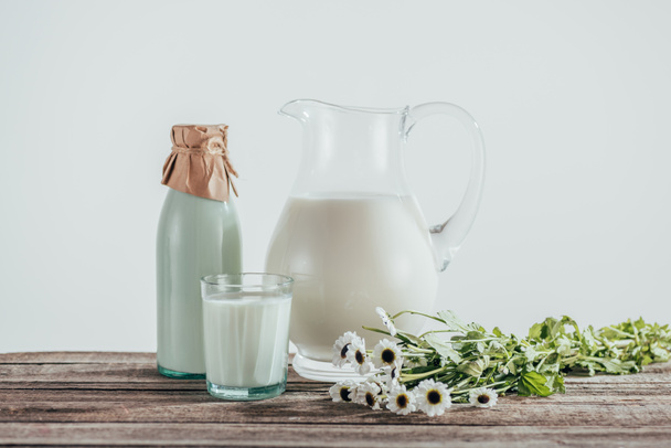 fresh milk with chamomile flowers - Photo, Image