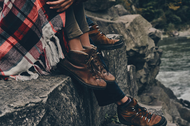 couple legs in boots for hiking - Valokuva, kuva