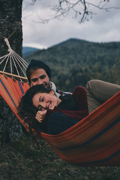 Couple in love relaxing hammock - Fotó, kép