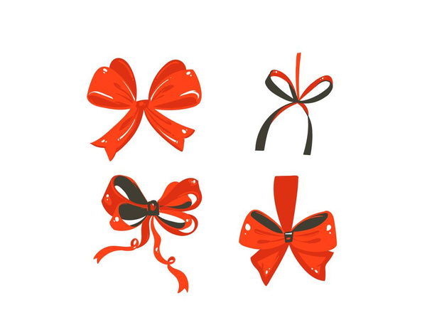 Ručně kreslenou vektorové abstraktní zábavu Veselé Vánoce čas kreslený roztomilé ilustrace kolekce sada červené hedvábné luky izolovaných na bílém pozadí - Vektor, obrázek
