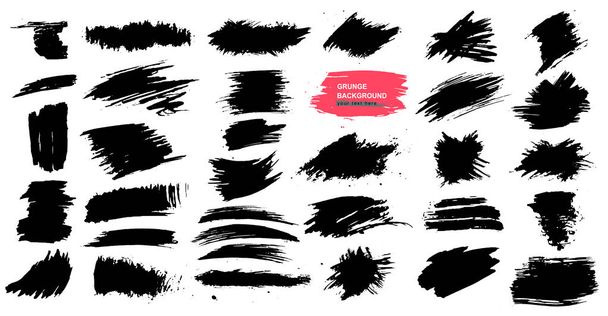 Set of Black paint, ink brush stroke, brush, line or texture. Freehand drawing. Dirty artistic design element, box, frame or background for text. Vector illustration. Isolated on white background - Vector, Image