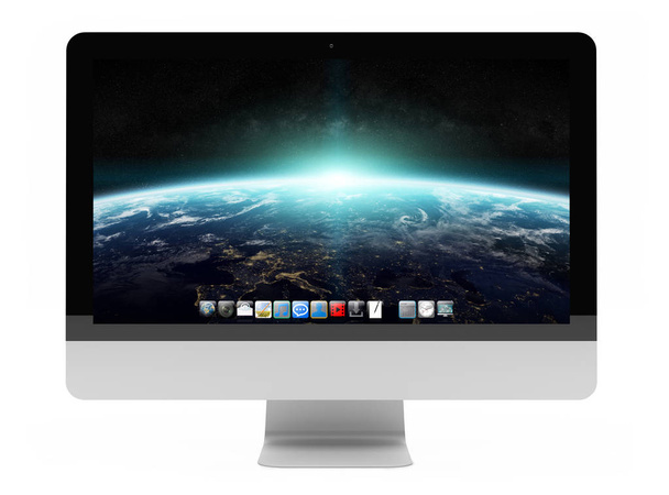 Modern computer screen on white background 3D rendering - 写真・画像