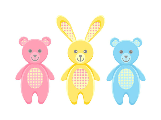 Ροζ λαγουδάκι, μπλε αρκούδα αρκούδα, κίτρινο - Διάνυσμα, εικόνα