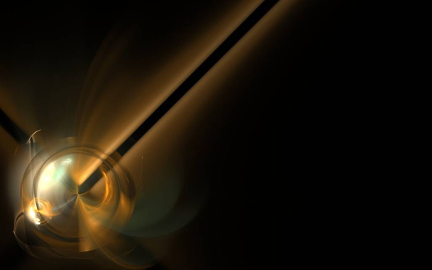 Altın Top diverge ışınları ve fişekleri siyah bir arka plan ile soyut gösteren resim - Fotoğraf, Görsel