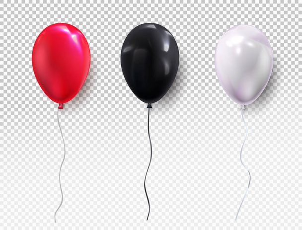 Set colors helium balloon. Birthday balloon red, black, white, flying for party and celebrations. For your design and business. Vector illustration. Isolated on transparent background - Vector, Image