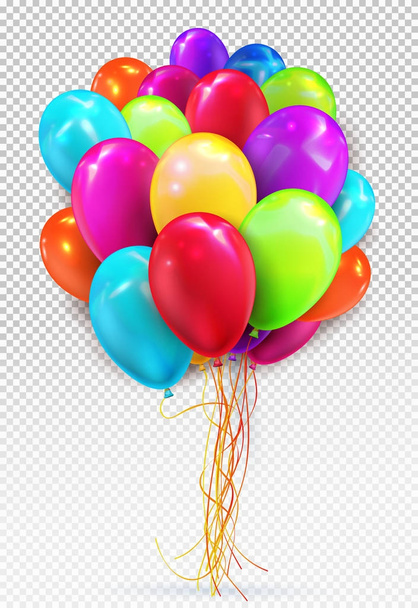 Nastavit barvy héliovým balónem. Narozenin bublina červená, žlutá, zelená, modrá, létání pro párty a oslavy. Pro návrh a podnikání. Vektorové ilustrace. Izolované na průhledné pozadí - Vektor, obrázek