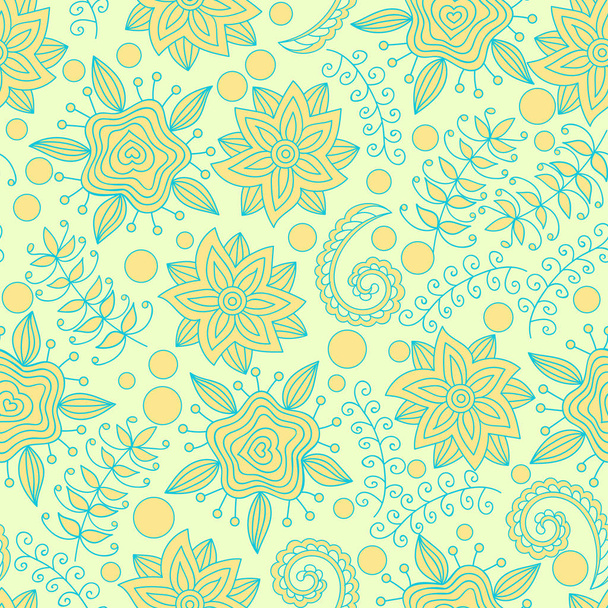 Seamless pattern with hand drawn abstract floral elements, vector. Elements are hidden under mask, not cut off. Contour is smooth. Swatch is in the panel. Perfect for wallpaper, textile print - Вектор,изображение