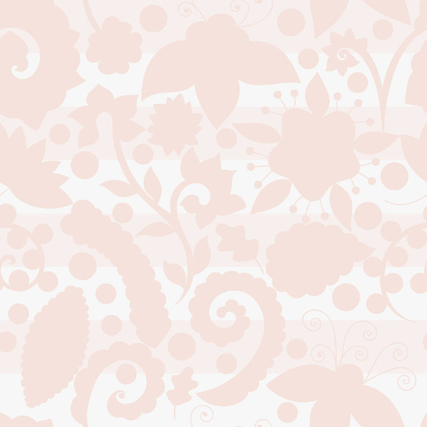 Vector seamless pattern with abstract floral elements on striped background. Pink seamless pattern. Elements hidden under mask. There is a swatch in the panel  - Vettoriali, immagini