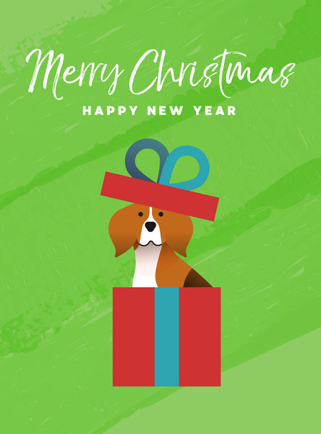 Κάρτα σκυλιών beagle διακοπών Χριστουγέννων και Πρωτοχρονιάς - Διάνυσμα, εικόνα