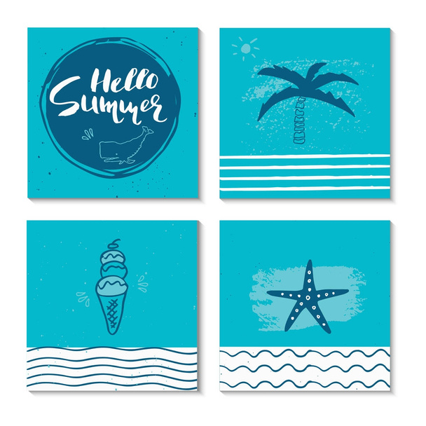 Beautiful summer poster with hand drawn lettering. Template for sail, tropical vacation, banner, invitation, envelope, background, journal cards. Indian blue collection - Vecteur, image