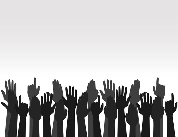 Ręce do góry kolory, głosowania ręka podniesiona w górę, koncepcja wyborów. Wektor - Wektor, obraz