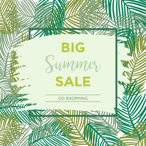Vector summer sale. Leaves of tropical palm tree. Banana leaves background. Exotic design. - Vecteur, image