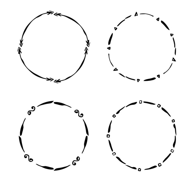 Hand drawn creative circle for logo, label, branding. Set of round frames. Vector illustration. - Вектор,изображение