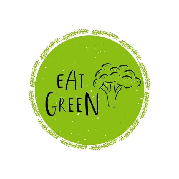エコ、グリーン バイオ ロゴやサイン ベクトルをラウンドします。ビーガン、原料、健康食品のバッジ、カフェ、レストラン、包装用のタグ。手を引かれた円、葉、植物のレタリングを持つ要素。有機のデザイン テンプレート. - ベクター画像