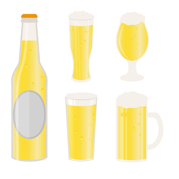 Džbánky na pivo, láhev a sklenice - Vektor, obrázek