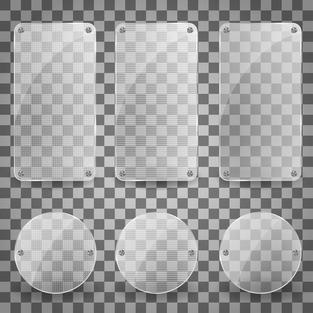 Set of Realistic Vector Glass Plate. shiny reflecting square banner icon. Vector glare banners Illustration with reflection effect. - Vector, Image