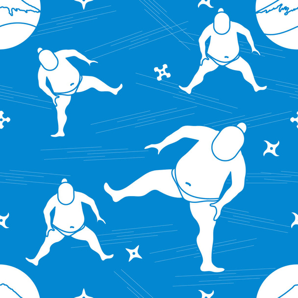 Vector pattern of sumo wrestler, shurikens and mountain Fuji.  - Vector, Image
