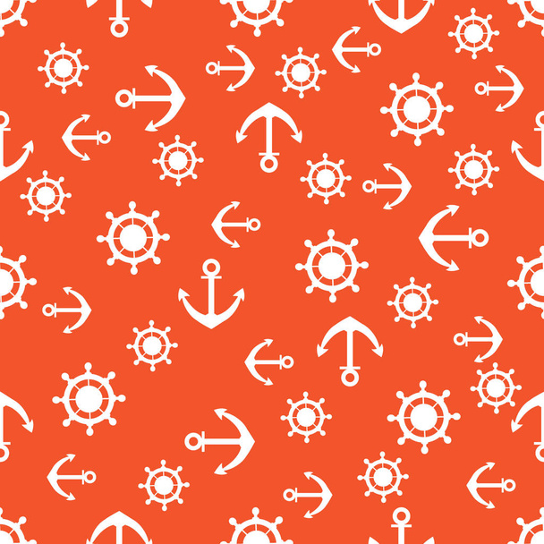 Cute seamless pattern with steering wheels and anchors. Marine t - Vector, Imagen