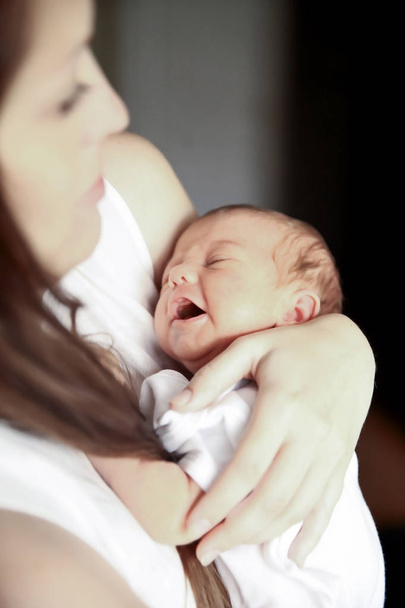 concept of maternal - newborn baby on hands at mum - Zdjęcie, obraz