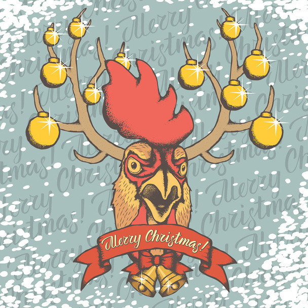 Gallo y letras feliz Navidad
 - Vector, imagen