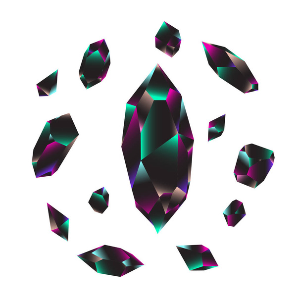 Minerals, Crystals, Gems, and Diamonds Isolated Vector Set - Vector, Image