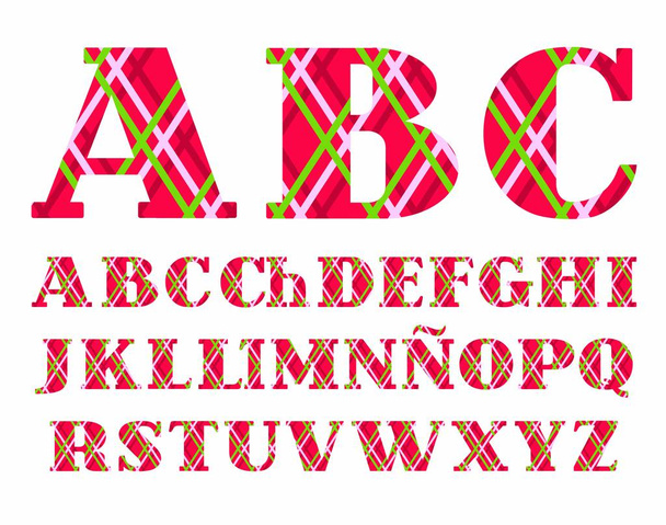Spanish font, color lines on red background, vector.  - Вектор,изображение