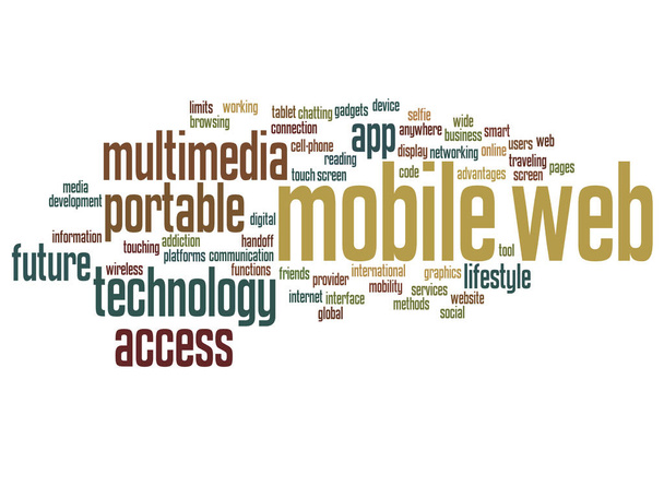 モバイル web ポータブル マルチ メディア技術の抽象的な単語の雲 - ベクター画像