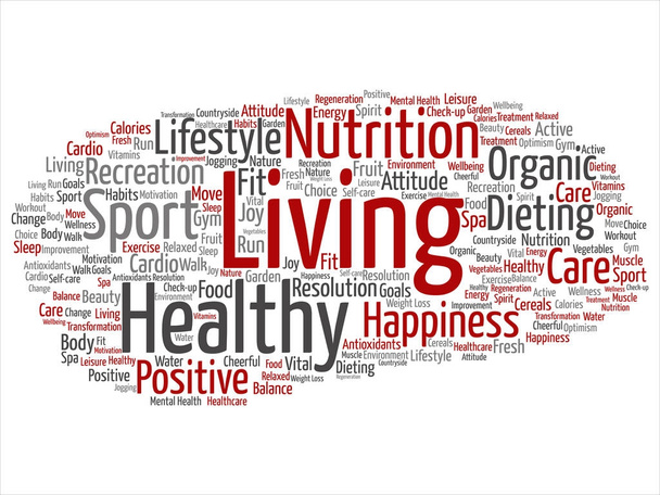 Θετική διατροφή υγιεινή διαβίωση ή άθλημα γύρου σύννεφο λέξεων  - Διάνυσμα, εικόνα
