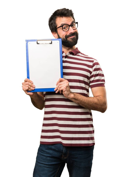 Happy Man with glasses with folder - Foto, afbeelding