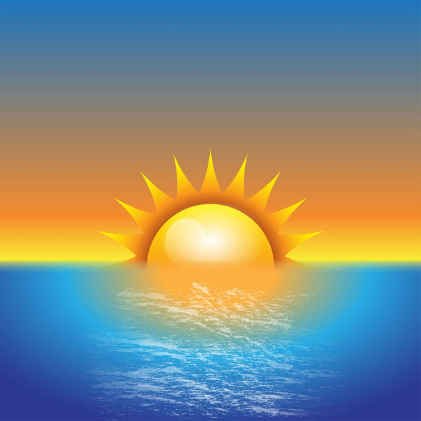 Sea zachód słońca z jasnego słońca, światła na obiektyw - Wektor, obraz