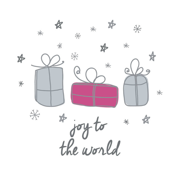 Simple vector christmas and winter greeting card with joy to the world words - ベクター画像