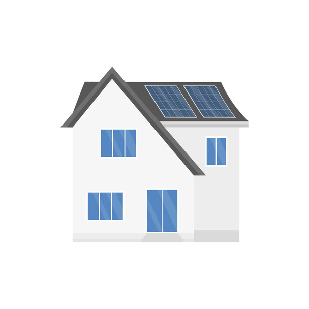 Clean modern house with solar panels. Eco friendly alternative energy. Ecosystem infographics. Flat vector illustration. - Vetor, Imagem
