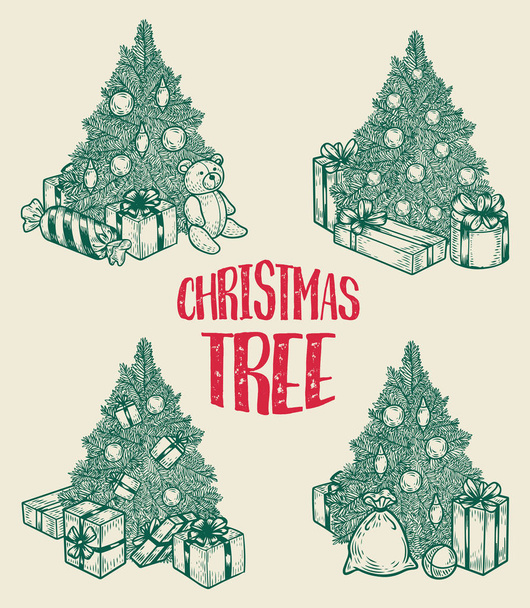 Tannenbaum mit Geschenken zu Neujahr oder Heiligabend - Vektor, Bild
