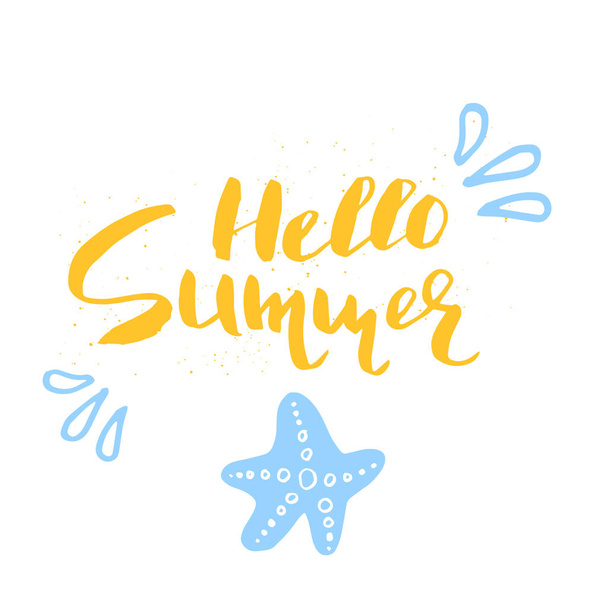 Beautiful summer poster with hand drawn lettering. Template for sail, tropical vacation, banner, invitation, envelope, background, journal cards  - Вектор,изображение