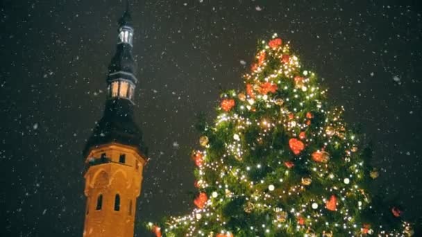 Christmas tree at the Town Hall Square. - Footage, Video