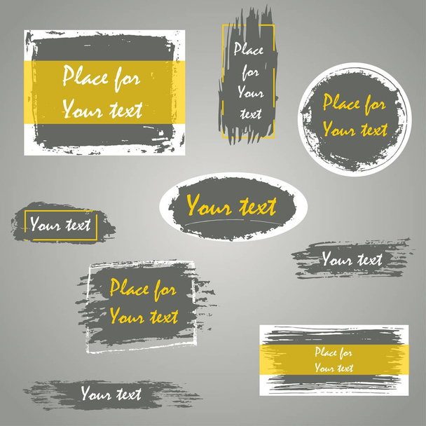 Hand drawn grunge brush strokes, circle, square, rectangle isolated on grey background. Frame, place for text or quote. Vector design. - Vetor, Imagem